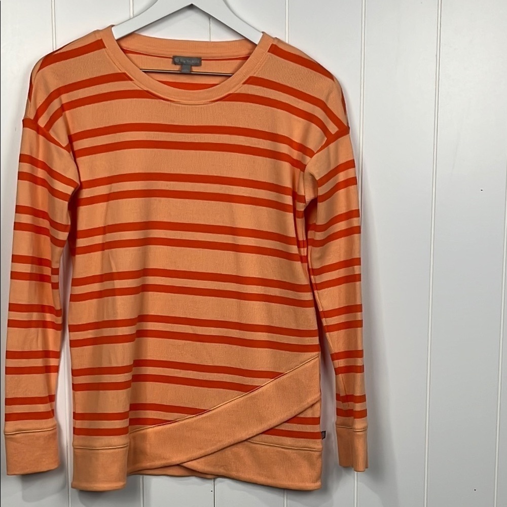 T by Talbots Womens Top XS French Terry Orange/Melon Tulip Hem Pullover NWOT